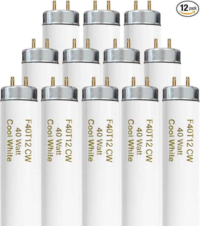 T12 48 Inches 40 Watt Fluorescent Tube, F40T12/841 Light Bulb, 4 Foot T12 Fluorescent Light Bulb, 4100K Cool White, F40T12/CW, 3250 Lumens, G13 Bi-Pin Base, 12 Pack