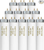 T12 48 Inches 40 Watt Fluorescent Tube, F40T12/841 Light Bulb, 4 Foot T12 Fluorescent Light Bulb, 4100K Cool White, F40T12/CW, 3250 Lumens, G13 Bi-Pin Base, 12 Pack