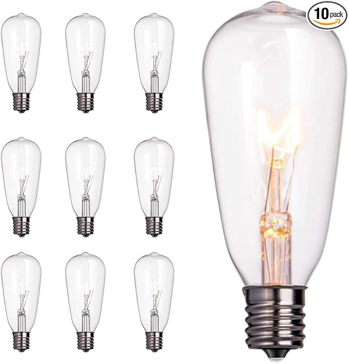 10 Pack Replacement Bulbs for Outdoor String Lights, ST40 Clear Edison Light Bulbs with 7W E17 Intermediate Screw Base Vintage Light Bulbs for Indoor Outdoor Christmas Patio Backyard Decor, Warm White