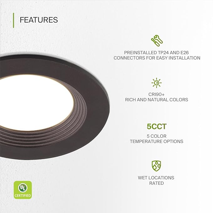 ASD Retrofit LED Recessed Lighting 4 Inch | 9W 700 Lm Wet Rated Dimmable Ceiling Downlights | 2700K-5000K Adjustable CRI90 Bronze Room Recessed Light Fixtures | LED Can Lights, UL 12 Pack