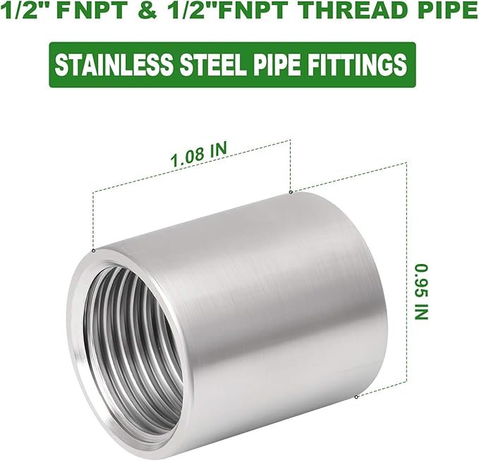 TAISHER 10PCS 304 Stainless Steel Cast Pipe Fitting, Coupling, 1/2" x 1/2" NPT Female Threaded