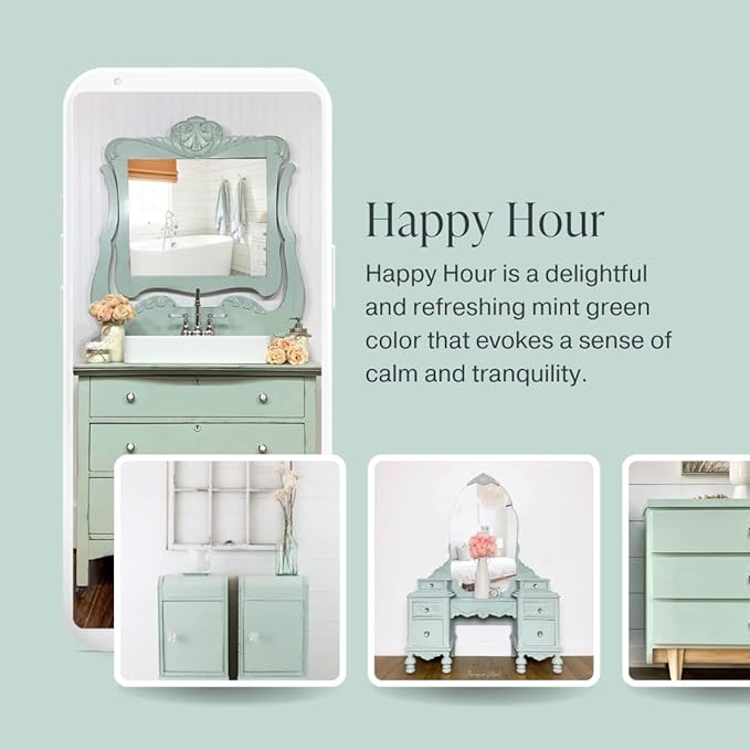 Country Chic All-in-One Chalk Paint for Furniture, Cabinets, Home Decor, Eco-Friendly, Matte Finish, Built-In Primer & Top Coat for Wood, Metal - No Wax Needed (Happy Hour (Mint Green), Sample (4 oz)) -