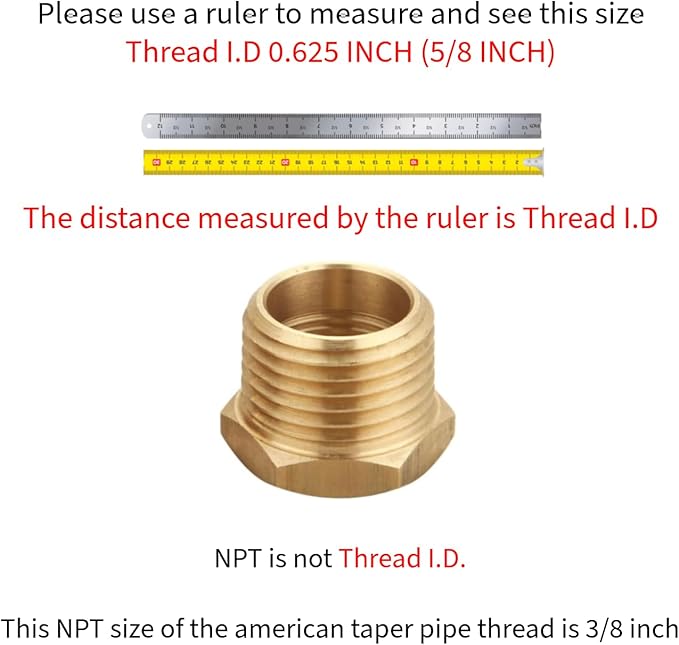 1/2 Inch NPT Male x 3/8 Inch NPT Female Brass Pipe Fitting, Hex Bushing, Reducer Adapter, Thread 0.75" OD × 0.625" ID, (5 Piece)