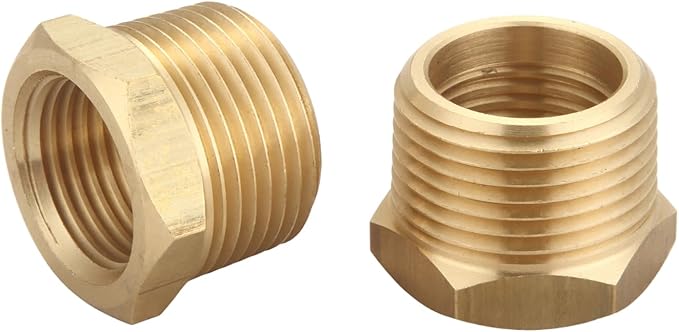 1/2 Inch NPT Male x 3/8 Inch NPT Female Brass Pipe Fitting, Hex Bushing, Reducer Adapter, Thread 0.75" OD to 0.625" ID, (10 Piece)