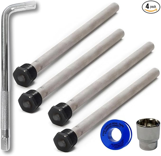 RV Water Heater Magnesium Anode Rod by CMI Inc - 3/4 Inch NPT Thread Hex Plug, Sacrificial Aluminum-Zinc Replacement Kit for Hot Water Heater Tank Protection, 9.25" Long, Hex Plug Design - 4 Pack