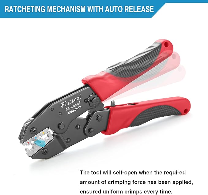 Crimping Tool for Heat Shrink Connectors AWG22-10, Ratcheting Wire Terminal Crimper - Crimping Pliers - Electrical Crimping Tool