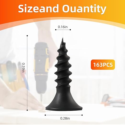 Wood Screws, 163 PCS #6 x 1/2" Flat Head Phillips Black Wood Screws, Premium Self-Tapping Electrophoresis Coated, Ideal for Indoor Furniture & Woodworking