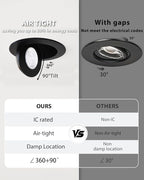 zouzai 6 inch 5CCT Gimbal Black Led Recessed Lights, 360°+90° Adjustable Directional Recessed Lighting, 2700K-5000K Dimmable Retrofit Eyeball Can Lights with Jbox, ETL&Energy Star(Black,1 Pack)