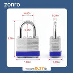 ZonRo Locks Laminated Steel Keyed Padlocks,Keyed Alike Locks, 1-9/16 inch Wide,Normal Shackle Padlocks, Pack of 24，Blue Hoop, for Hasp Latch, Sheds, Fences, Storage Locker, School, Gym…