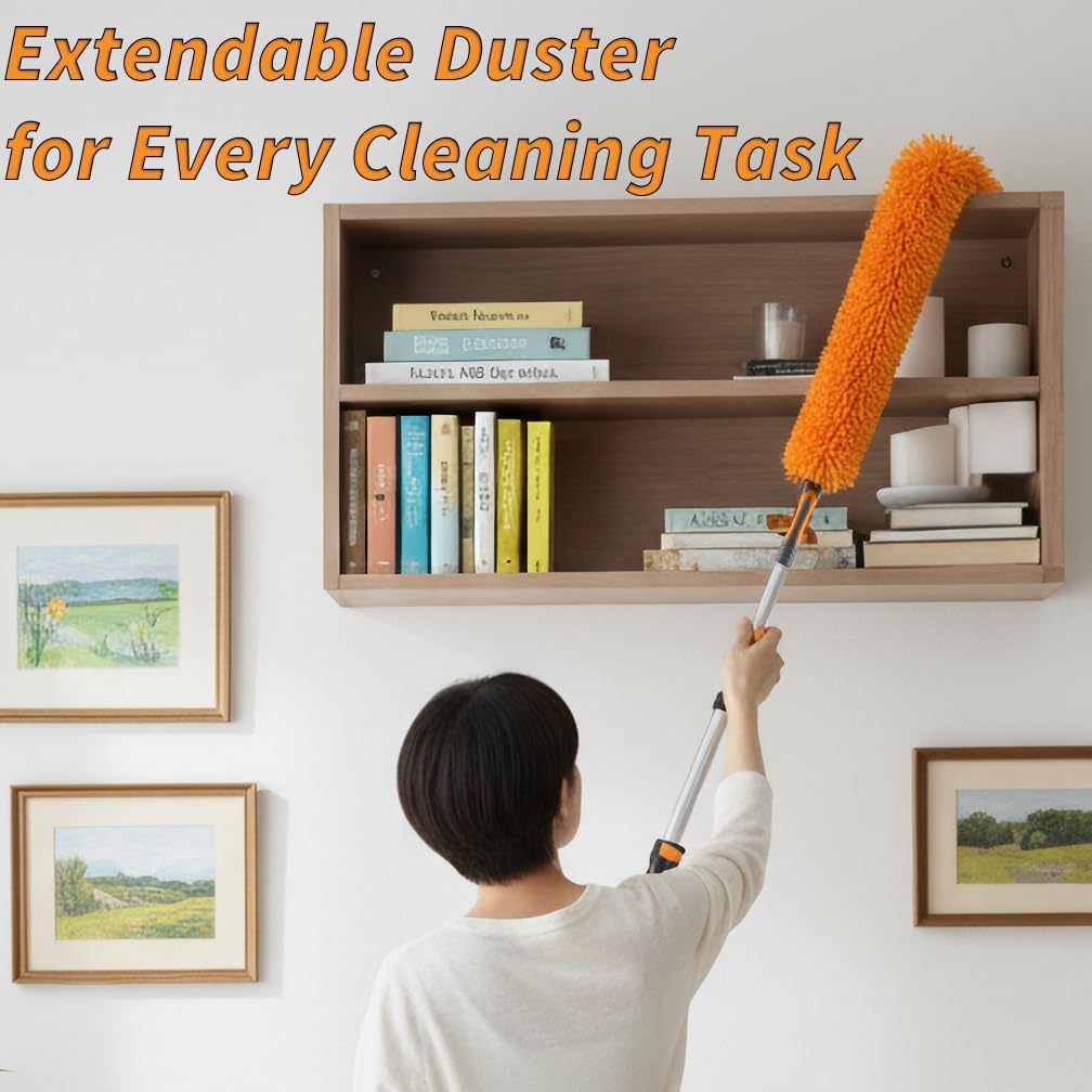 Long Handle Duster for Cleaning // Extendable Microfiber Duster with Extension Pole 18-60" // Washable, Bendable & Flexible Ceiling Fan Cleaner Duster // Telescopic Cleaning Tool for High Ceilings