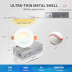 LVWIT Ultra-Thin Recessed Lighting 3 Inch with Junction Box, 550LM 2700K-5000K 5CCT LED Ceiling Lights, Dimmable Canless Wafer Downlight, ETL,FCC&IC, Smooth Trim, 6 Pack