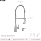 Moen Essie Chrome One-Handle High Arc Pre-Rinse Spring Pulldown Kitchen Faucet with Power Clean, 87814