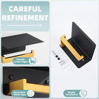 Toilet Paper Holder with Phone Shelf Black & Gold, APLusee 304 Stainless Steel Tissue Roll Dispenser Storage, Bathroom Accessories Wall Mounted