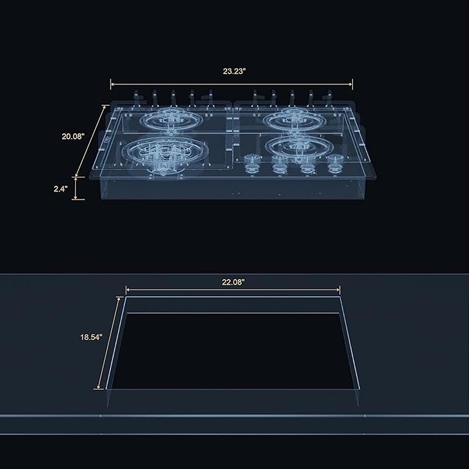 Empava 24 Inch Built-in Gas Cooktop with 4 Sealed SABAF Burners, Tempered Glass Surface LPG/NG Convertible, Flame Out Protection, Dishwasher Safe Grates, 24in