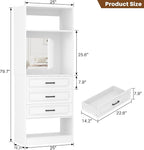 Unikito 25”Freestanding Closet System with 3 Drawers, Closets Organizer Wardrobe with Storage Shelves and Mirror, Sturdy Wood Walk-in Closet Systems for Small Closets, 25" W x 16" D x 80" H, White
