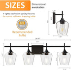 Vanity Bathroom Light, 4-Light Bathroom Light Fixtures Over Mirror, Black Vanity Lights for Bathroom with Clear Glass, Modern Wall Lamp for Cabinet Hallway, Bedroom