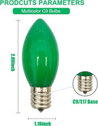 25 Pack C9 Christmas Replacement Bulbs, Green Christmas Bulbs Vintage Ceramic Incandescent Light for Indoor Outdoor Patio Xmas Party String Lights, 7W Night Light, C9/E17 Intermediate Base