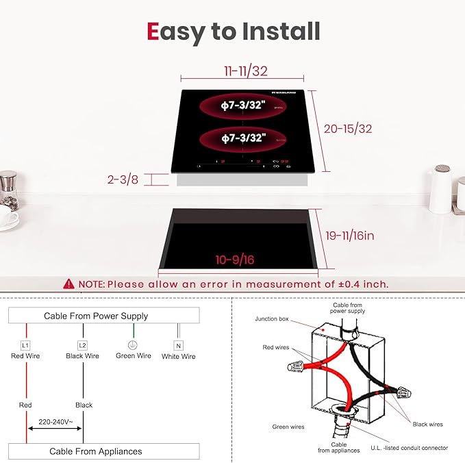 GASLAND Induction Cooktop 2 Burner, 3500W Built-in Induction Stovetop with Booster and Timer, 240V Electric Stove, 9 Power Levels, Slide Touch Control, Child Safety Lock