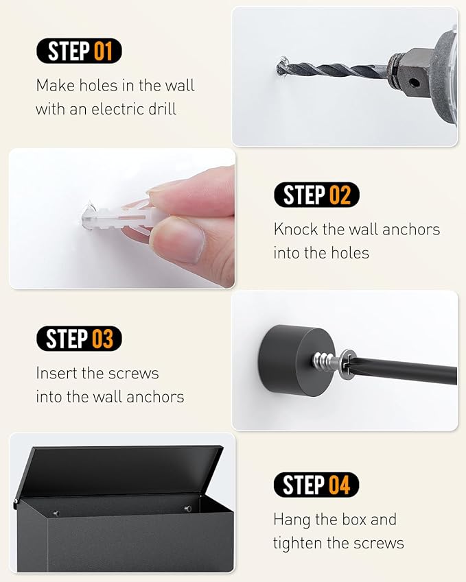 Uniclife Wall Mount Mailbox for Outside, Large Mailbox with Planter, Large Capacity Mail Box for House, Rust-Proof Steel Post Box for Home Office School, Modern Metal Drop Case, Black