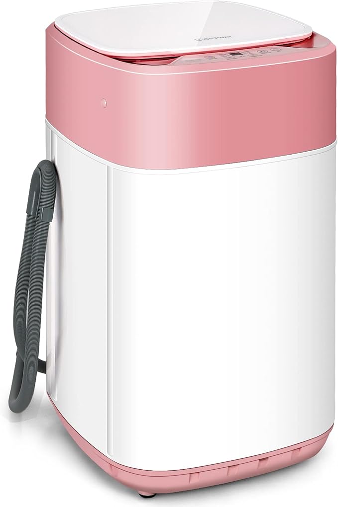 COSTWAY Portable Washing Machine, 8 Lbs Capacity, Built-in Drain Pump, Compact Laundry Washer with 6 Programs, 6 Water Levels, Child Lock, Full-Automatic washer for RV, Dorm, Apartment, Pink