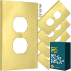 Rio Salto Modern Metal Vibrant Yellow Gold Wall Outlet Cover Outlet Cover Duplex or Light Switch Plug Wall Plate Electric Outlet Covers Gold Receptacle Covers - Midsize 1 Gang 5-Pack