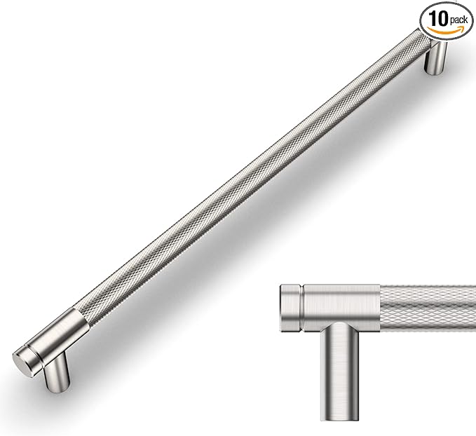 Amerdeco 10 Pack Brushed Satin Nickel Knurled Cabinet Pulls 10 Inch Center to Center Kitchen Cabinet Handles for Drawer Dresser, Cupboard and Wardrobe ZH0031