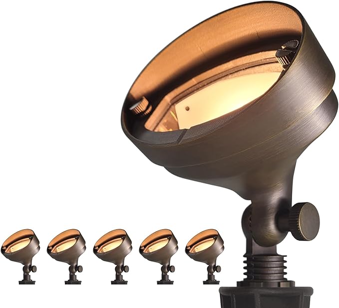 COLOER Die-cast Brass Landscape Wall Wash Lighting,9-17 Volt Low Voltage Flood Lights,Outdoor LED Floodlight Fixture for Illuminating Signs, Walls and Plant Material(501B,6-Pack Without Bulb)
