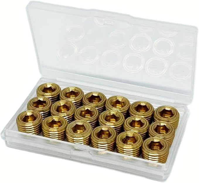 18PCS 1/8" NPT Brass Male Pipe Plug Fitting Hex Counter Sunk Pipe Plug (1/8" NPT)