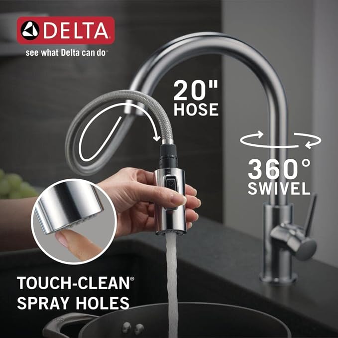 Delta Faucet Trinsic Brushed Nickel Kitchen Faucet, Kitchen Faucets with Pull Down Sprayer, Kitchen Sink Faucet, Faucet for Kitchen Sink with Magnetic Docking Spray Head, Arctic Stainless 9159-AR-DST