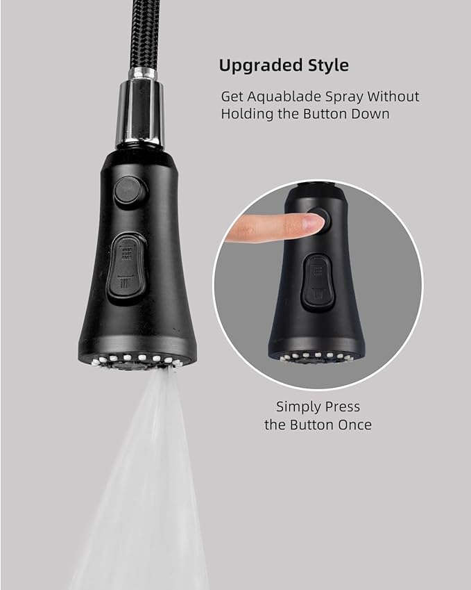 Hibbent Pull Down Kitchen Faucet Head Replacement, 3-Function NSF/ANSI/CAN 61 & CUPC Certified Sink Spray Nozzle, 15 Adapters, Compatible with Moen, Delta, Kohler Faucets, Matte Black