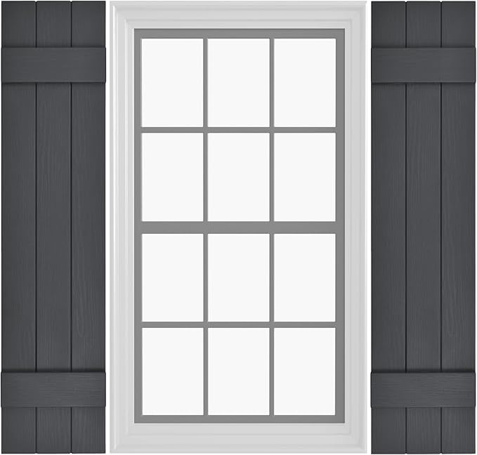 Board & Batten Vinyl Shutters (1 Pair) | 11"x43" (3-Board) - Cornerstone Grey | Exterior Window Shutters | Includes Mounting Hardware | Simple Installation | Made in USA