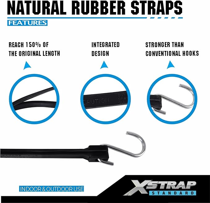 XSTRAP STANDARD 20 Pack 31'' Adjustable Natural Rubber Tarp Straps, EPDM Bungee Cords with Metal S Hooks, Ideal for Securing Tarps, Canvases, Motorcycle, and Cargo