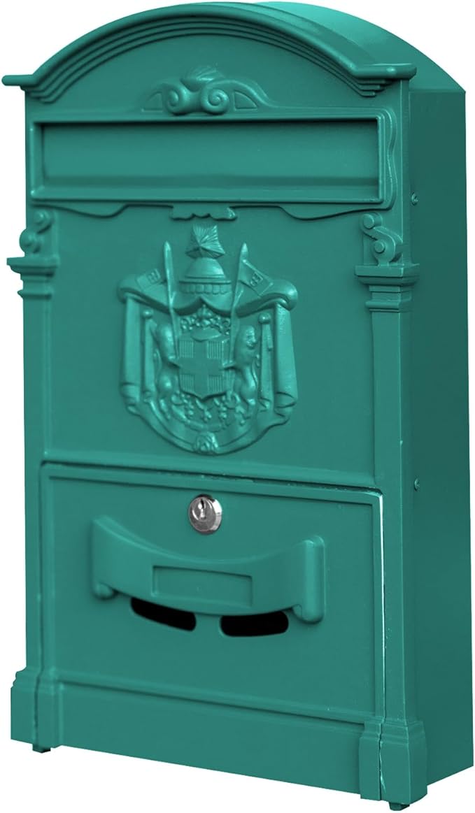 Vintage Wall-Mount Locking Mailbox for House, Rust-Resistant Galvanized Steel Outdoor Mailbox with Key Locks, Green