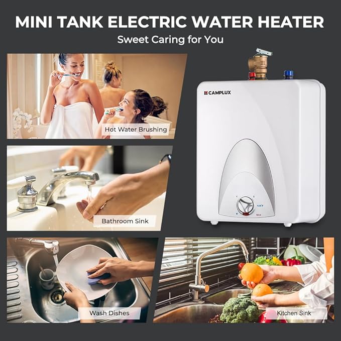 CAMPLUX Electric Mini Tank Water Heater 2.5 Gallons (ME25), Eliminate Time for Hot Water - Shelf, Wall or Floor Mounted
