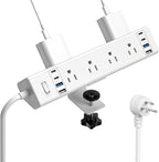 40W Fast Charging Station,Desk Clamp Power Strip 20W USB C,8 Outlets,8 USB Ports,4 USB C 4 USB A,Nightstand Edge Mount Surge Protector, 14AWG Cord, Fits 1.9" Tabletop Edge for Office,Home Furniture