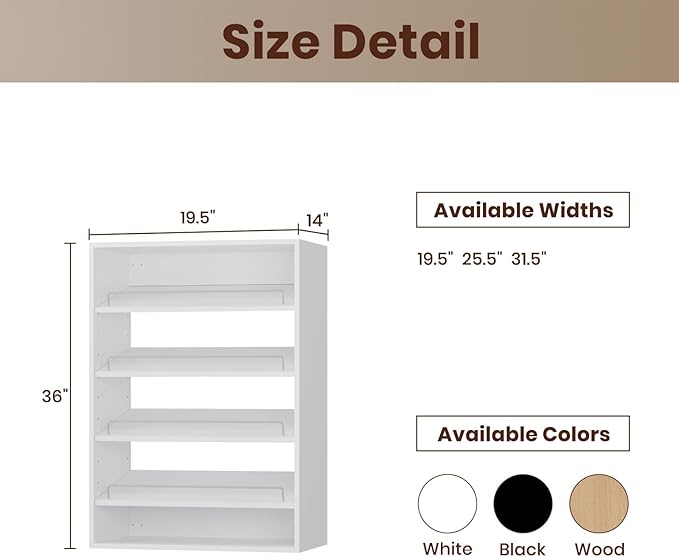 ROOMTEC 19.5" Shoe Shelf Short Tower Closet Unit, Modular Closet System with Shelf, Wardrobe Organizer for Bedroom or Walk-in Closet, Wall Mounted, Customizable Clothes Storage Unit, White