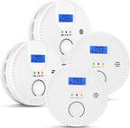 4 Packs, 2 in 1, Smoke and Carbon Monoxide Detector, Smoke Detector Carbon Monoxide Detector Combo,85db Alarm, Digital Display, with Battery, Easy to Install