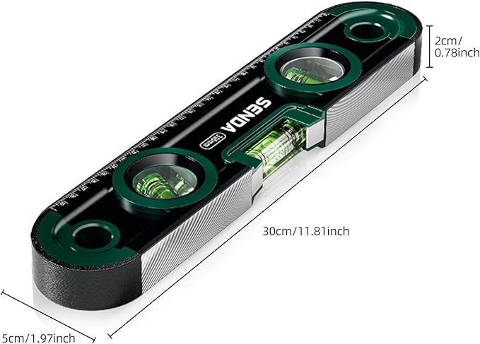 Magnetic Torpedo Level 12 Inch Shockproof Small Leveler Tool with 3 Bubble Spirit Level 45 90 180 Degree, Shock Resistant Construction Levelers for Hanging Pictures Install Shelf Home Renovation