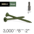 Deck Plus 2 Inch Epoxy Coated Exterior Wood and Fence Screws #8 x 2 Torx/Star Drive Included Coarse Thread, Outdoor Rust Resistant Decking Screw, Green, Keg, 3000 Pieces | 48709