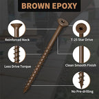 Wood Screws 3 Inch, FIXLINK Deck Screws #10 x 3, 105 PCS, Epoxy Coated, T25 Star Bit Above 1500 Hour Salt Spray Coating Outdoor Decking Screws Excellent Rust Resistant for Wood Fence, Brown