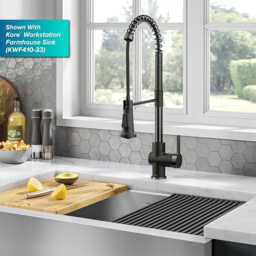 KRAUS Britt Commercial Style Pull-Down Single Handle Kitchen Faucet in Matte Black/Spot-Free Black Stainless Steel, KPF-1691MBSFSB