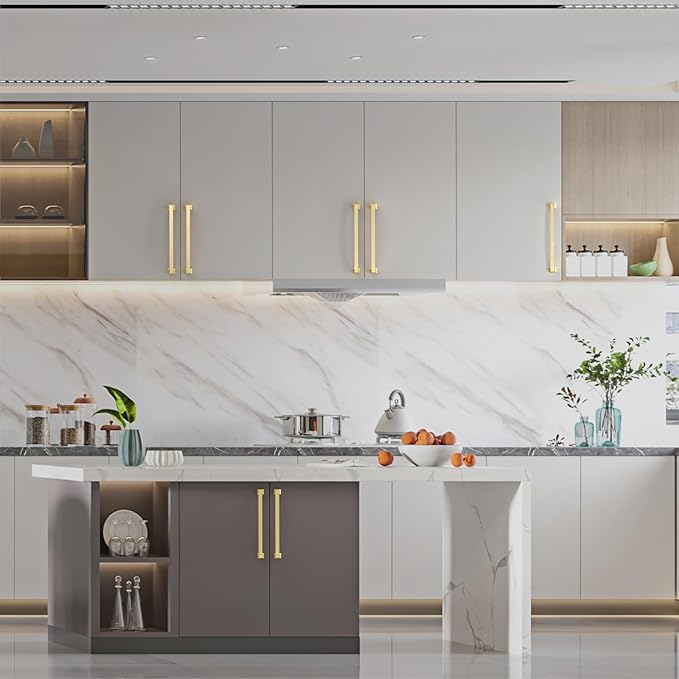 Asidrama 10 Pack 7.5 Inch(192mm) Hole Centers Kitchen Cabinet Handles, Brushed Gold Cabinet Pulls Kitchen Cabinet Hardware for Cupboard Drawer Pulls