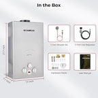 CAMPLUX Tankless Water Heater - 2.64GPM Portable Propane Heater for Off Grid, Camping, Outdoor Shower - 68,000 BTU - BW264G - Gray