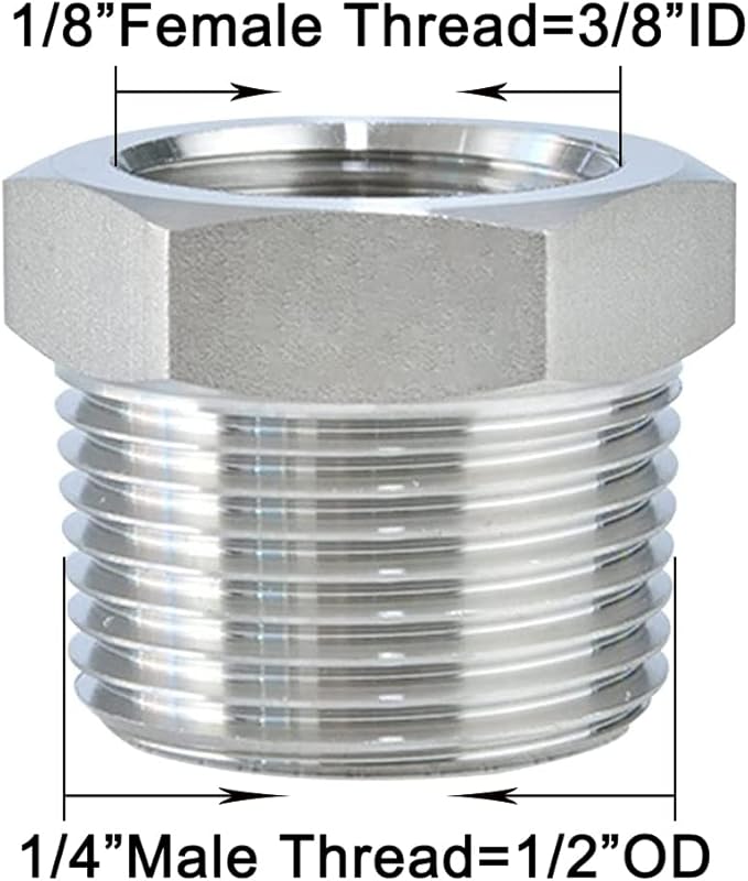 Joywayus Stainless Steel Hex Head Bushing Reducer Pipe Fitting 1/4 NPT Male × 1/8 NPT Female (Pack of 2)