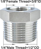 Joywayus Stainless Steel Hex Head Bushing Reducer Pipe Fitting 1/4 NPT Male × 1/8 NPT Female (Pack of 2)