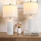 Lamp for Living Room Bedroom Lamps Farmhouse Table Lamps Set of 2 Vertical Stripe Ceramic Table Lamp,Linen Shade with Bulb, 25 in High, White