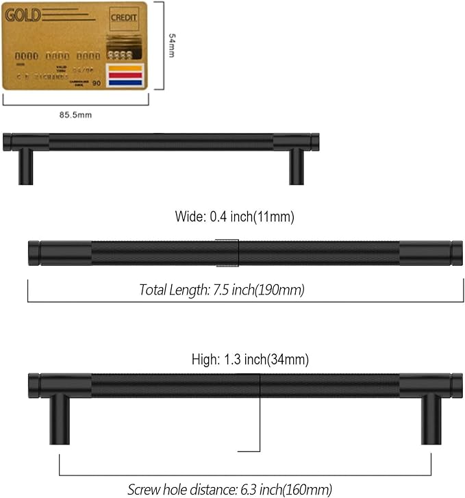 Amerdeco 10 Pack Matte Black Cabinet Pulls 6.25 Inch(160mm) Hole Center Drawer Pulls Cabinet Hardware Kitchen Cabinet Handles for Bathroom Dresser Pulls ZH0031