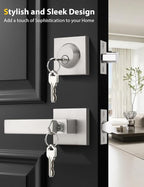 5 Pack Brushed Nickel Keyed Alike Front/Exterior Door Levers with Single Cylinder Deadbolt, Square Entry Door Knob Lock Sets with Deadbolt Combination Sets, for Entrance/Front and Office Doors