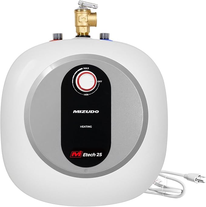 MIZUDO Electric Mini Tank Water Heater - 2.5 Gallon Under Sink Small Hot Water Heater - 110 120V Point of Use for RV, Camper, Kitchen, Food Truck - Easy to Install - Wall or Floor Mounted