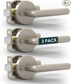 Mega Handles Ronn Privacy Door Handle - 3 Pack Reversible Brushed Nickel Door Handles, Heavy Duty Bed & Bath Door Handles with Privacy Door Lock, Fits All Standard Doors - Satin Nickel